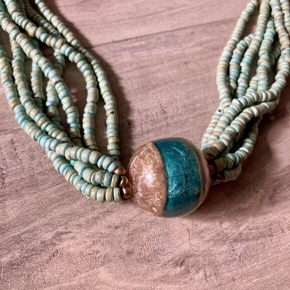 NWT Blue Green Glass Centerpiece and Heishi Beaded Necklace from Cancun - Picture 2 of 11